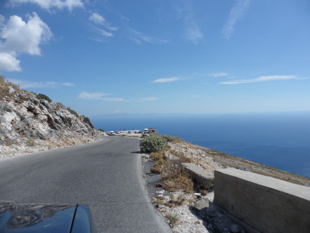 View from the road, with Rezart's car Skunderbeg seen in the corner