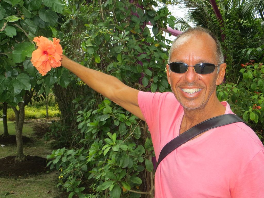 Happy Jim and a flower