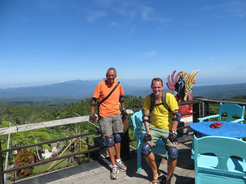 Here we are at the top of the mountain (or hill, or whatever it was) getting ready for the downhill. In the far distance you can see Java, or at least we could.