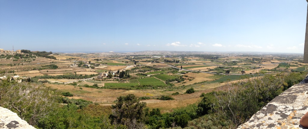 Having learned to use the panorama setting on my iPhone, here's a view of the Maltese countryside from Mdina