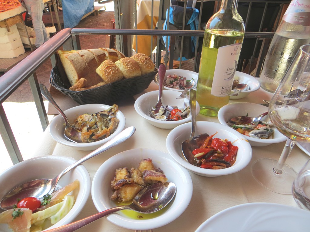 Did I mention the food yet? Our first lunch in Catania started with this little spread of insanely delicious Sicilian appetizers.
