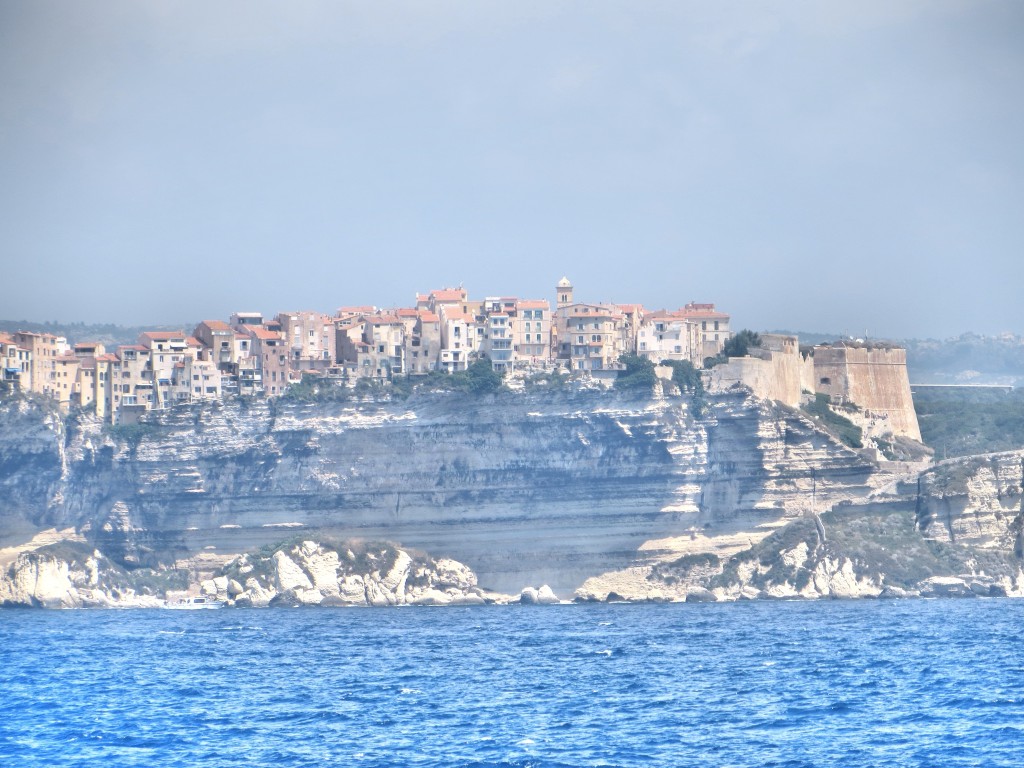 The view of Bonifacio from the sea. Those cliffs are about 230 feet high; you would think the people living in those buildings would be just a little bit nervous.