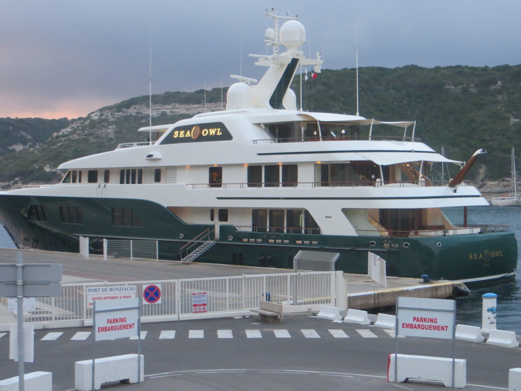 The super yacht Sea Owl was tied up in the marina in Bonifacio. I don't know how much it cost, but it has a crew of 18 and the guy who owns it is a hedge fund CEO who made something over $200 million in 2011 and 2012. Nothing like hanging around places like this to make you feel poor...
