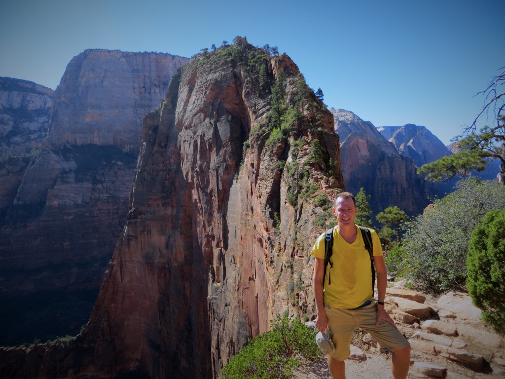 We're near the top here. Behind Mark you can see the five-foot-wide path to the peak.