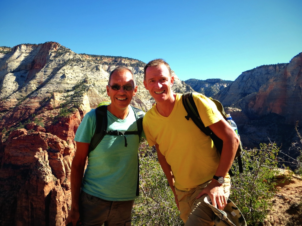 The happy couple survives the climb to the top. Now if only we can get down without hurting ourselves.