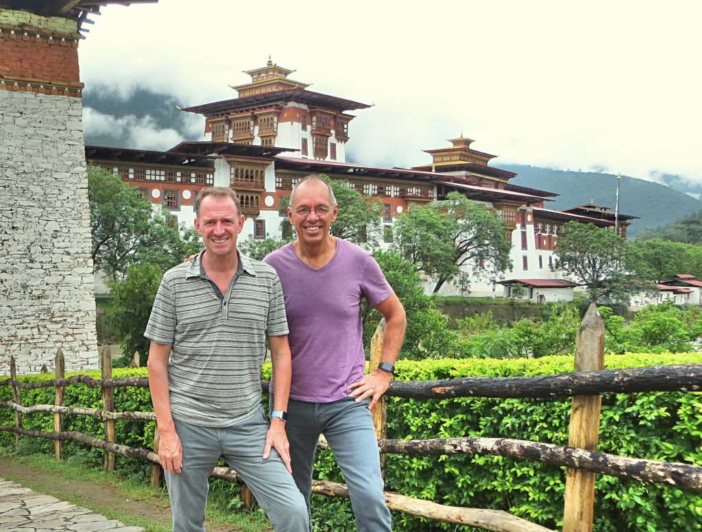 Posing in front of the Punakha Dzong, a 17th century building that's the second oldest in Bhutan. If you're wondering, a "dzong" was built as a fortress, combining defense, civil administration, and religious spaces all in one.