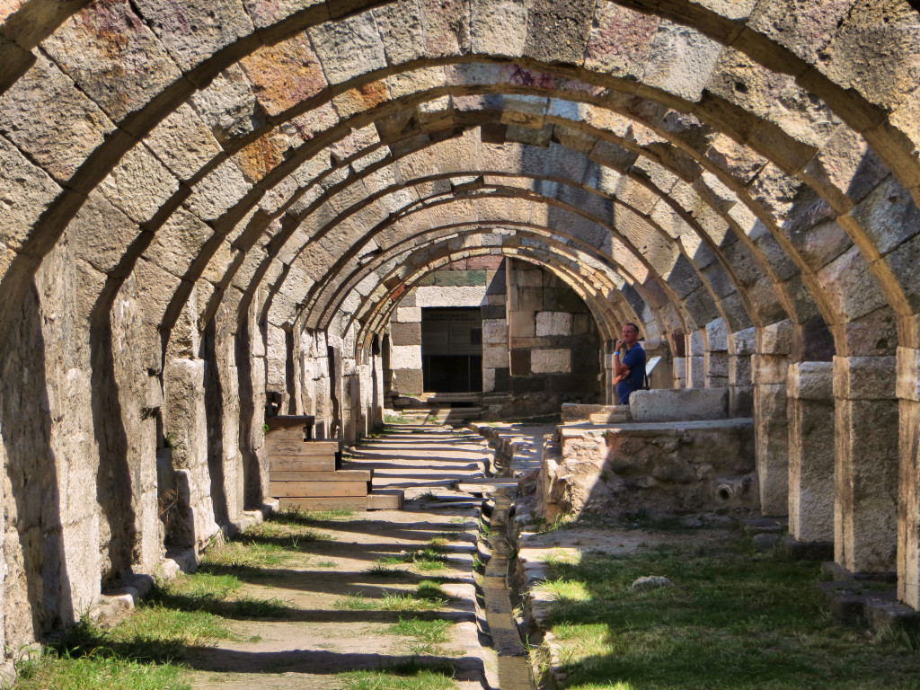 The excavated basement of a Byzantine basilica. You can see Mark over on the right admiring the site.