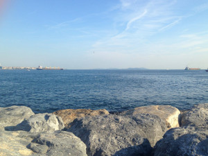 The Sea of Marmara, along the southeast coast of Istanbul, with the rocks that just invite you (me) to lied down and read