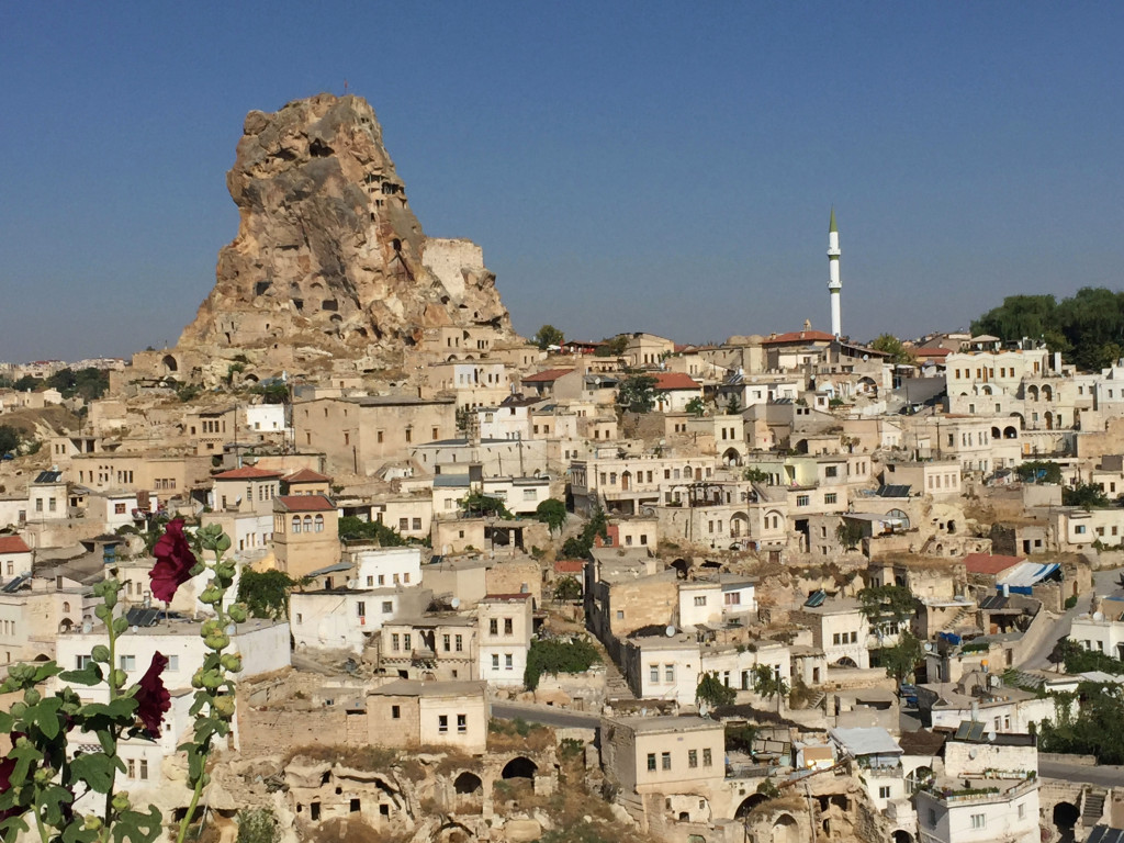 The castle in Ortahisar, near Ürgüp, all built up inside that big rock