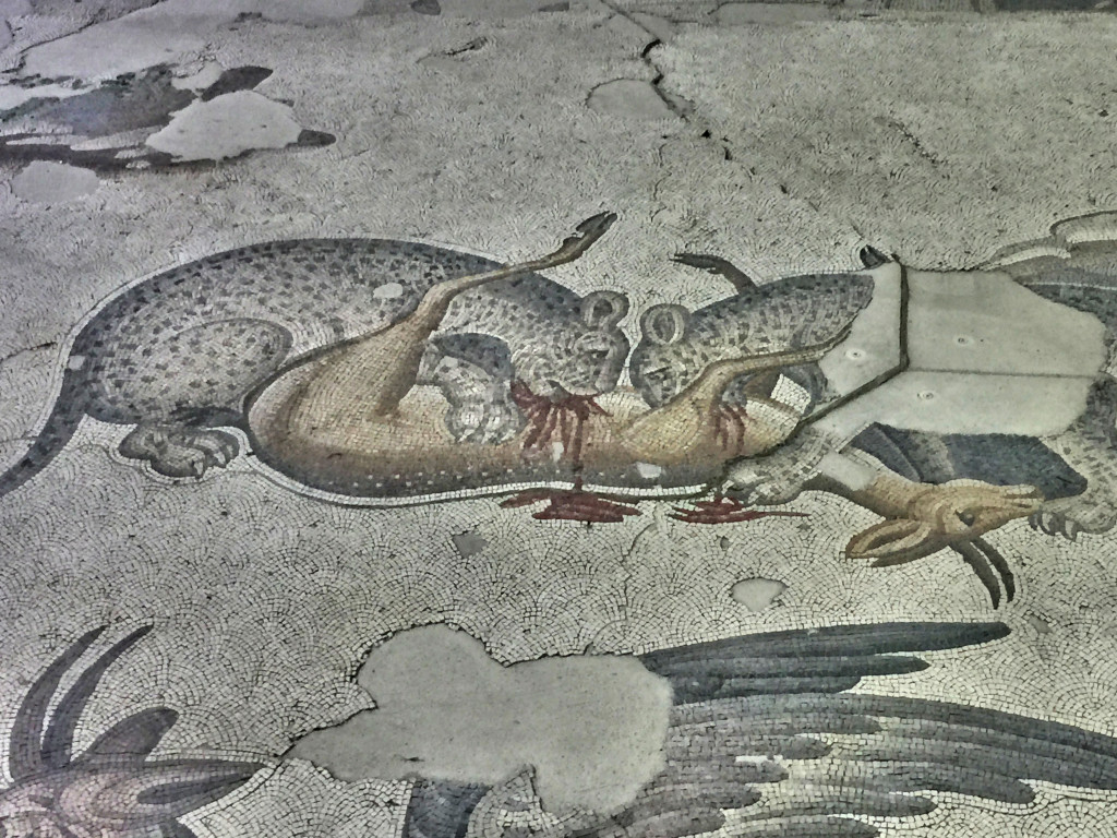 A small piece of the floor mosaic at the Great Palace Mosaic Museum. Other parts weren't quite this gory.