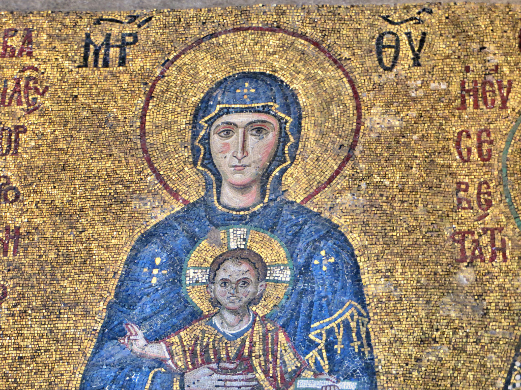 Mary and her baby in another of the uncovered mosaics in Hagia Sophia. Amusingly, Byzantine emperors had themselves and their wives seated on either side of these religious figures, showing just how close to God they were.