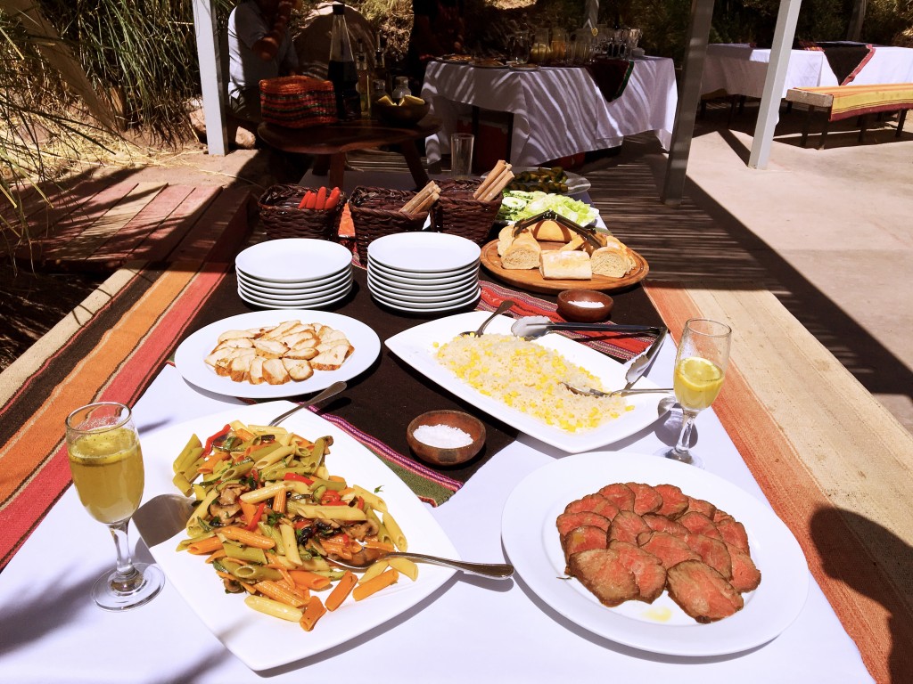 And the lunch spread itself - pork, beef, pasta salad, quinoa. That's a great way to end a great hike. And the table in back, just barely visible, had the desserts and wine. Life is good!