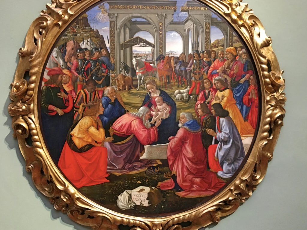 This colorful painting, also in the Grand Museum, was by Domenico Ghirlandaio, Michelangelo's first art teacher