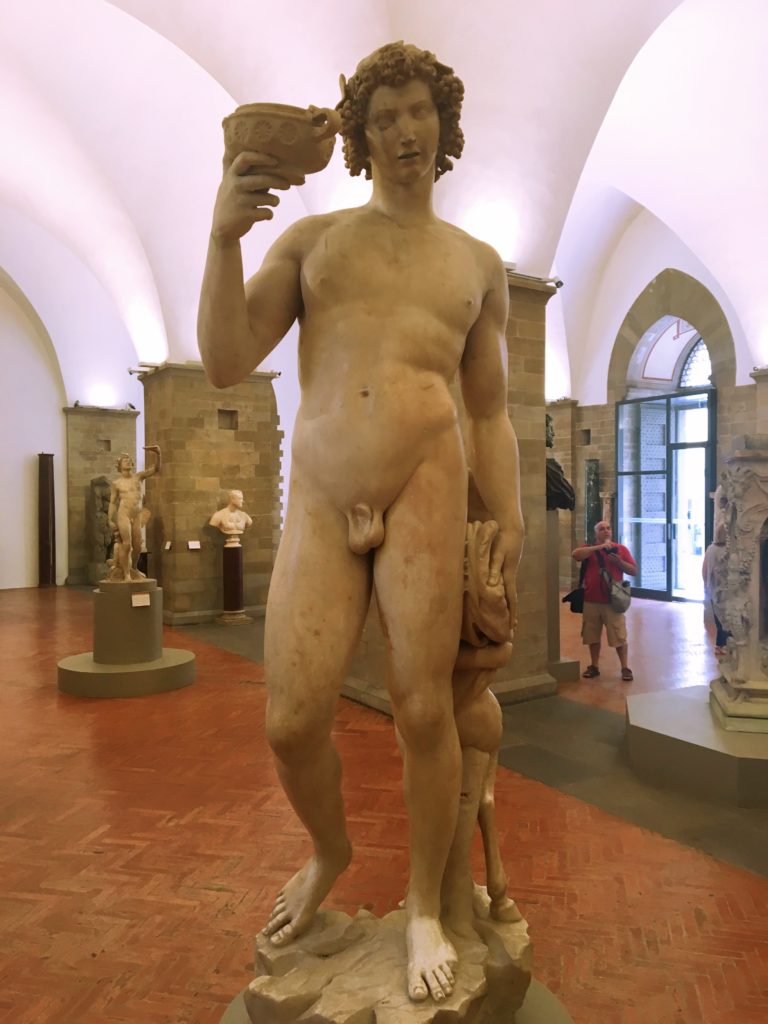 The Bargello, the oldest public building in Florence and at one time a prison, houses a wonderful collection of statues and is probably my favorite spot in Florence. This Bacchus was done by a young Michelangelo and was in fact rejected by the Cardinal who commissioned it. After all, Greek gods are supposed to be GODS, not dissipated, louche drunks.