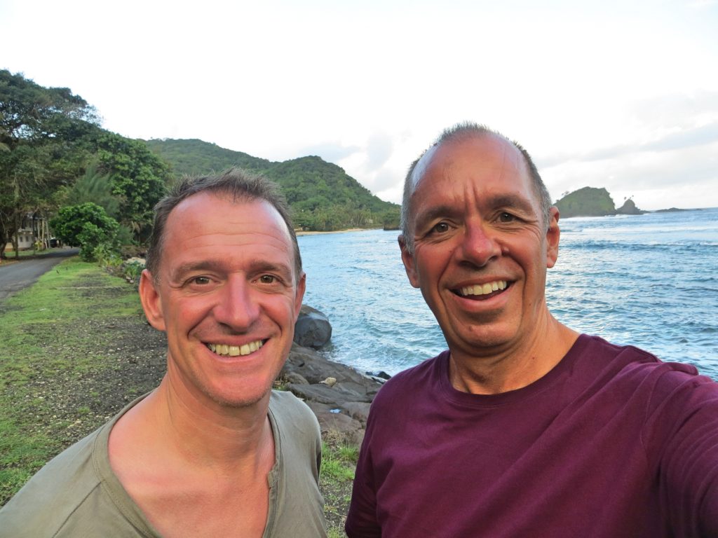 Here we are at the western end of American Samoa. We had assumed it was the most westerly point in the U.S., but that title belongs up in Alaska. However, while technically that northern extremity is 172 degrees west and American Samoa is only 170 degrees west, the degrees are a lot longer here near the equator than up there near the poles. Thus while this isn't the furthest west you can get in the U.S., it is the furthest you can get from the Prime Meridian that runs through Greenwich, England. So there.