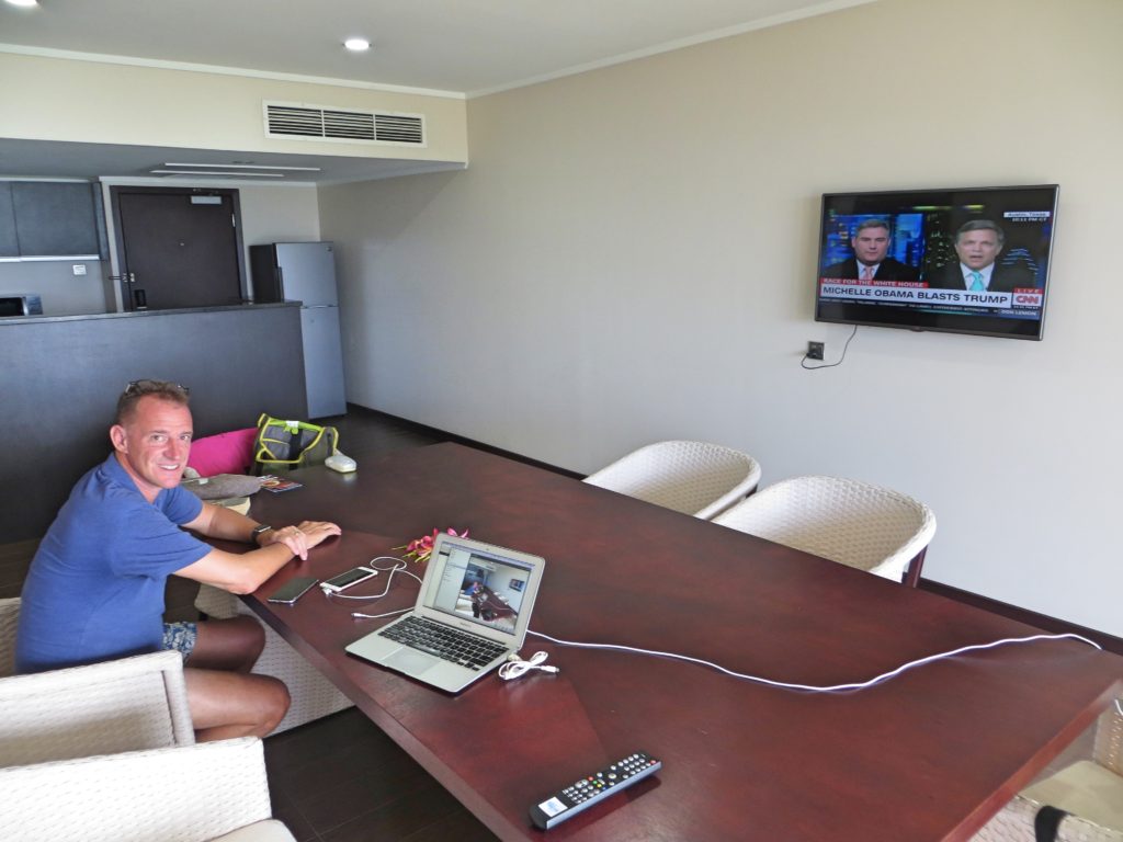 Our own, personal conference room to watch the continuing coverage of the train wreck that constituted Donald Trump's debate performance