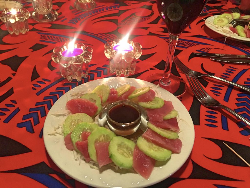 And while we're on the subject of food, our hosts at the Treesort had an amazing menu for such a small place. This was a nice sashimi plate with beautiful candles and great wine. Did I mention that you should stay at the Treesort some day?