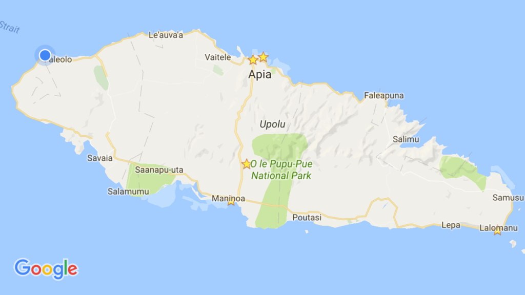 Here's the island of 'Upolu and the various places we stayed. As you can see, north, south, east, west, and center … we covered the island pretty well!