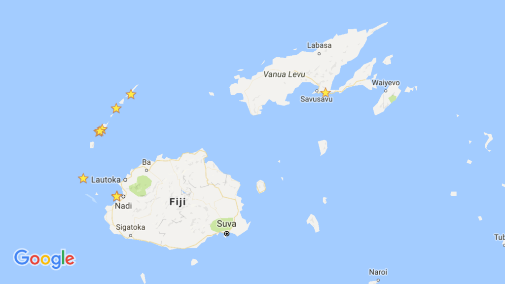 Here's a map of Fiji. Our first stop was a week in Savusavu, marked in the upper right. Then an overnight in Nadi on the west coast of the main island (what people often referred to as "the mainland") and then our various anchoring spots along the Yasawa Islands.